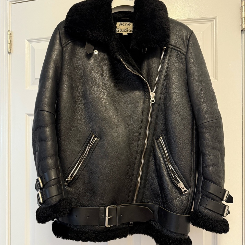 Black Acne Studios Sherling And Leather Loose Fit… - image 4